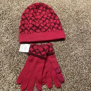 Red Coach hat and gloves. Brand new with tags.